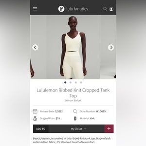 Lululemon Ribbed Knit Cropped Tank Top